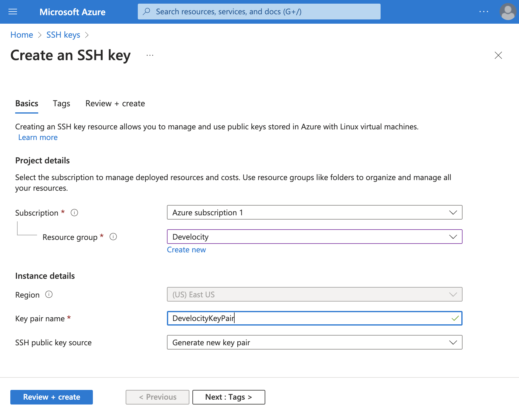 azure key pair creation